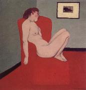 Felix Vallotton Nude Seated in a red armchair oil on canvas
